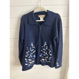 Norm Thompson 100% Wool Zip Cardigan Medium Small Hole 0690